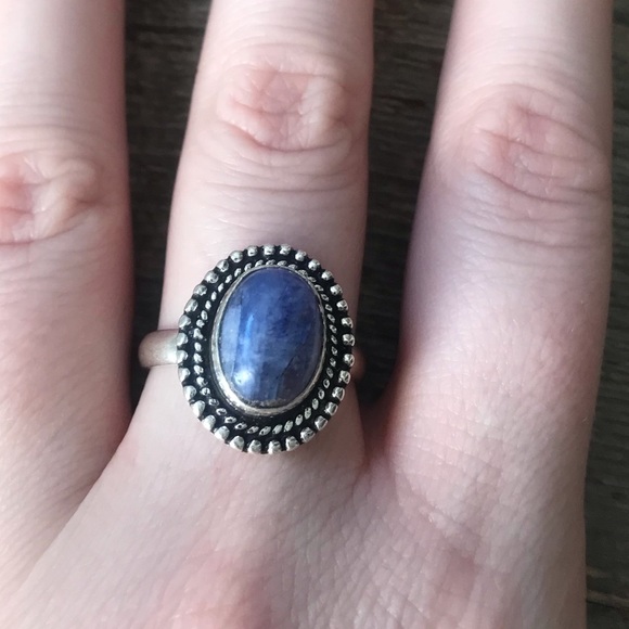 Sterling silver plated light blue sodalite gemstone cocktail ring oval boho - Picture 11 of 11